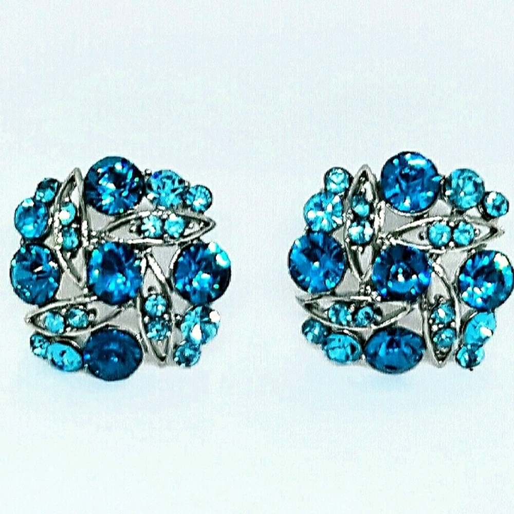 Antique Silver with Blue CZ Crystal Earrings